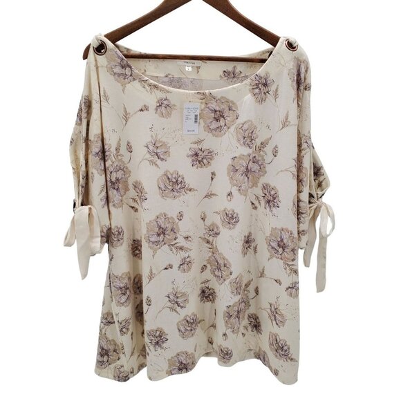 Maurices Womens Floral Slit Sleeve Blouse Size‎ 3X Short Sleeve Scoop Neck NWT - Picture 3 of 12